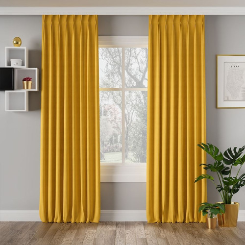 Nowoczesna zasłona welurowa Milas na fleksach kolor szafranowy - szyta na wymiar