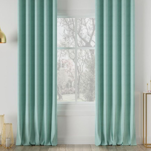 Nowoczesna zasłona do sypialni na fleksach welurowa Milas kolor miętowy - szyta na wymiar