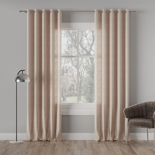 Nowoczesna welurowa zasłona na przelotkach, kolor chłodny jasny beżowy, Milas - szyta na wymiar