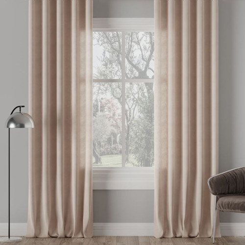 Nowoczesna zasłona do salonu welurowa do szyny sufitowej Milas kolor chłodny jasny beżowy - szyta na wymiar