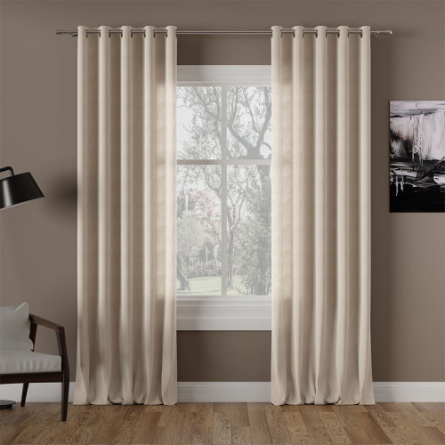 Nowoczesna zasłona do salonu na przelotkach welurowa Milas kolor jasny ciepły beżowy - szyta na wymiar