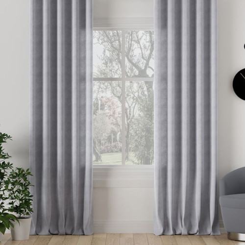 Zasłona do salonu welurowa na fleksach kolor pastelowy szary Milas - szyta na wymiar