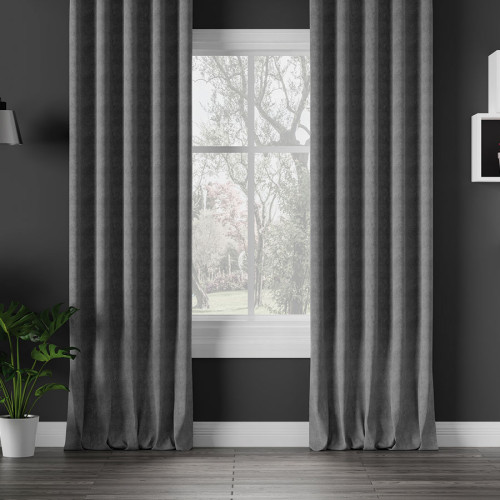 Zasłona do salonu welurowa na przelotkach Milas kolor szary - szyta na wymiar