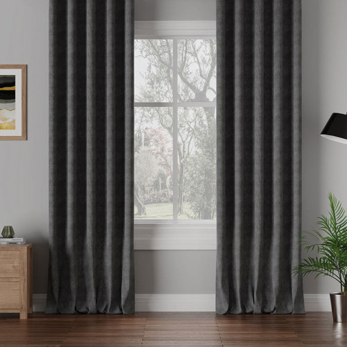 Nowoczesna zasłona do salonu welurowa Milas na tunelu kolor ciemny szary - szyta na wymiar