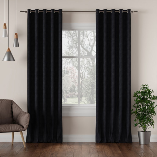 Nowoczesna zasłon welurowa Milas na przelotkach kolor czarny - szyta na wymiar