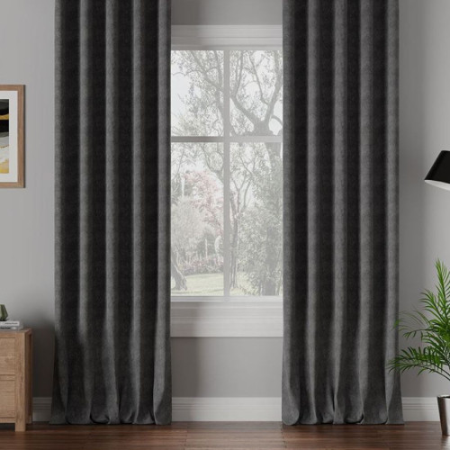 Nowoczesna zasłona do salonu welurowa na taśmie wave Milas kolor ciemny szary - szyta na wymiar