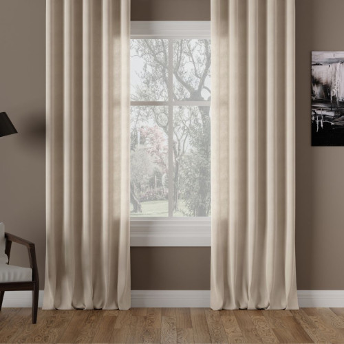 Nowoczesna zasłona do salonu Milas na taśmie kolor ciepły krem - szyta na wymiar