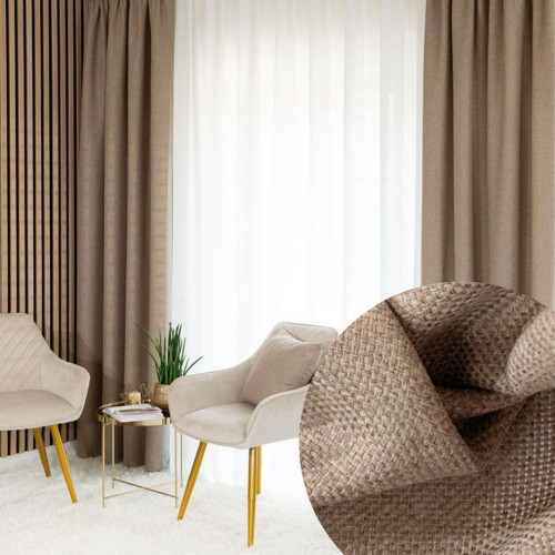 Zasłona do salonu na taśmie marszczącej ze strukturalnej tkaniny, kolor kawowy, Molly - szyta na wymiar
