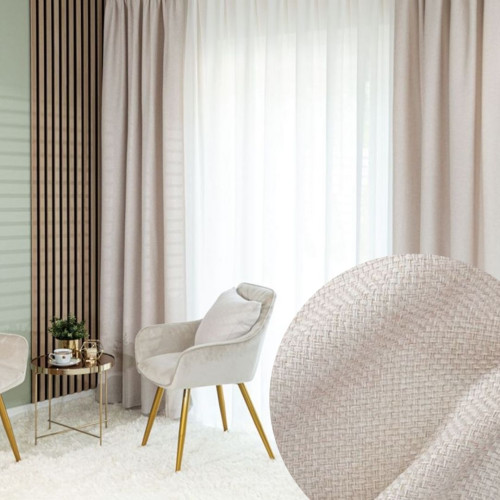 Zasłona do salonu na taśmie ze strukturalnej tkaniny, kolor ciepły beż, Molly- szyta na wymiar
