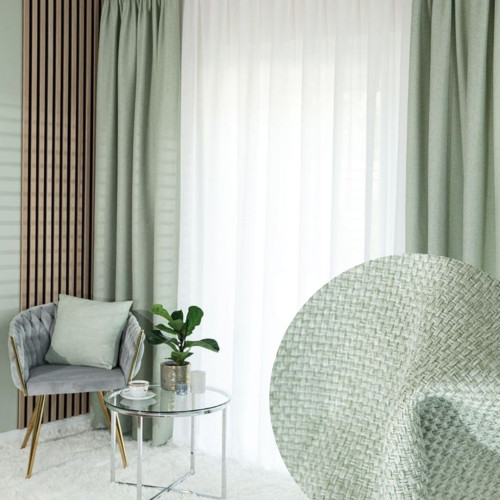Zasłona do salonu na taśmie ze strukturalnej tkaniny, kolor szałwiowy, Molly- szyta na wymiar