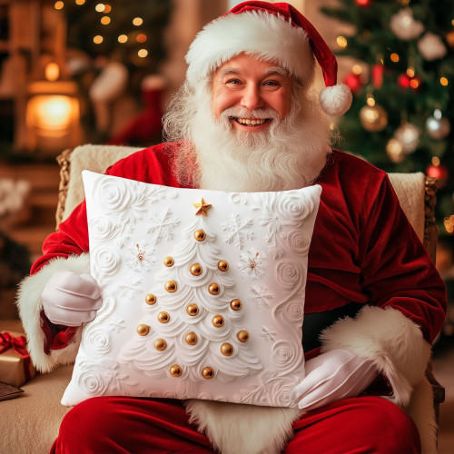 Welwetowa dekoracyjna poszewka z efektownym nadrukiem, efekt 3D, rozmiar 40x40 cm, Choinka