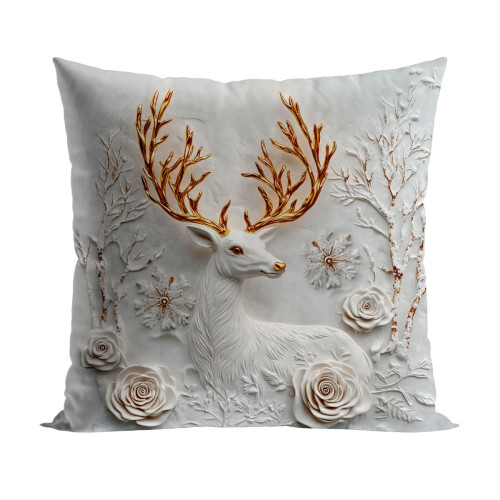 Welwetowa poszewka dekoracyjna, świąteczny efektowny nadruk 3D w tonacji szaro-złotej, rozmiar 40x40 cm, Jelonek