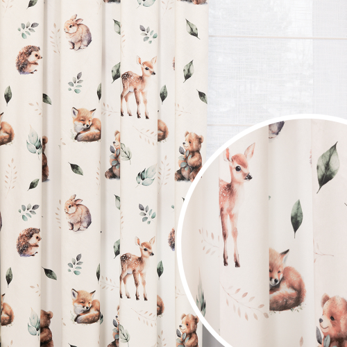 Zasłona welwetowa na taśmie do pokoju dziecka leśne zwierzęta - szyta na wymiar