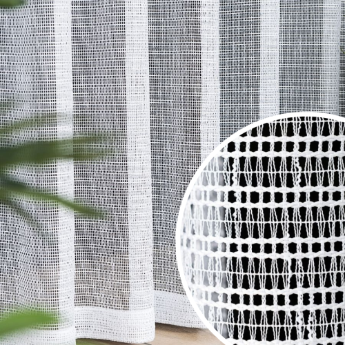 Firana siatka buklowana, gotowa uszyta na taśmie marszczącej, dostępna w rozmiarze 140x250 cm i 300x250 cm
