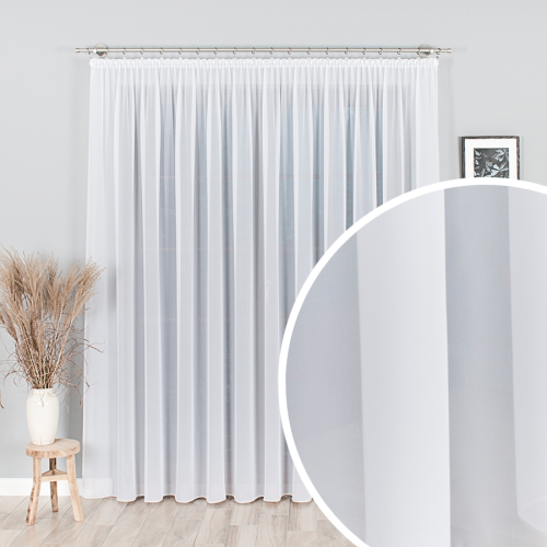 Gładka firana z ołowianką  na taśmie marszczącej, kolor biały, wysokość do 300 cm - szyta na wymiar 