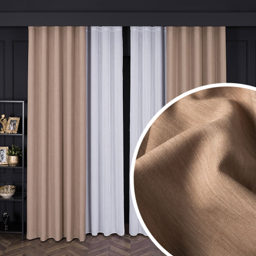 PREMIUM ALLURE Zasłona gotowa na taśmie wave Lisa, kolor camelowy, rozmiar 150x270 cm