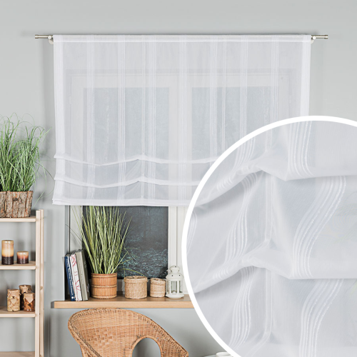 Roleta rzymska gotowa ze wzorem pasowym, kolor biały rozmiar 140x135 cm