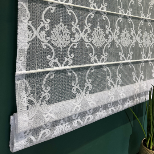 Roleta rzymska na karnisz ze sznurkiem, żakard ze wzorem po całości - szyta na wymiar