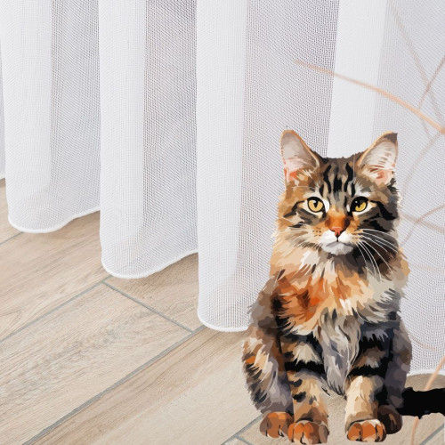 KOCIOODPORNA gładka firana z ołowianką, kolor biały wysokość 320 cm - sprzedawana na metry