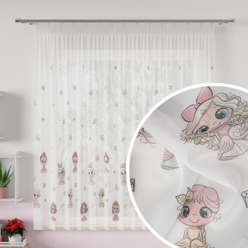 Firanka woal z ołowianką do pokoju dziecięcego Princess na taśmie, wysokość 155 cm - szyta na wymiar