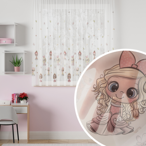 Firanka woal z ołowianką do pokoju dziecięcego Princess do szyny sufitowej wysokość 155 cm - szyta na wymiar