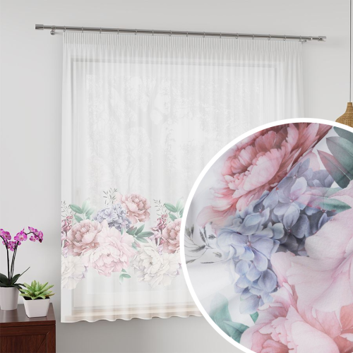 Firanka woalowa na taśmie z obciążnikiem w piwonie, Peoni