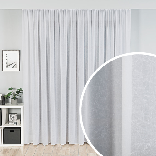 Firana woal kreszowany z obciążnikiem na tunelu, 000101, kolor biały - szyta na wymiar