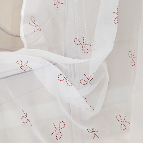 Firana do salonu na taśmie woal w diamentowe czerwone kokardki wstążki Ribbon 140x250 cm