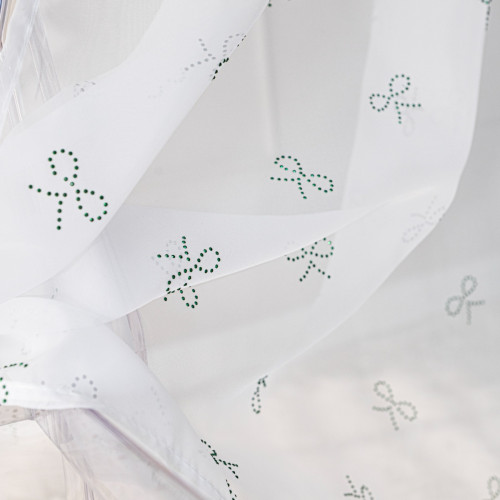 Firana do salonu na przelotkach woal w diamentowe zielone kokardki wstążki Ribbon 140x250 cm