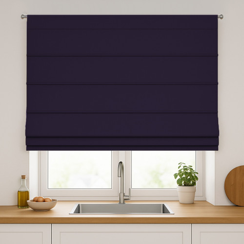 Roleta rzymska zaciemniająca na karnisz na sznurek, kolor śliwkowy fioletowy - szyta na wymiar