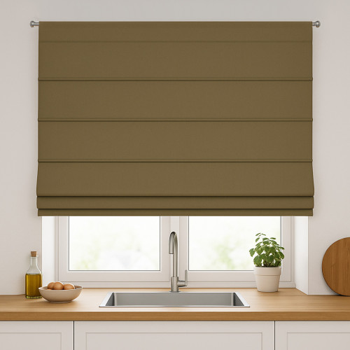 Roleta rzymska zaciemniająca na karnisz na sznurek, kolor khaki - szyta na wymiar