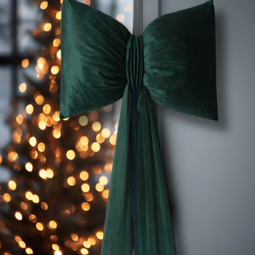 Poduszka świąteczna Kokarda welwetowa wisząca XXL butelkowa zieleń 40x160 cm Velvi