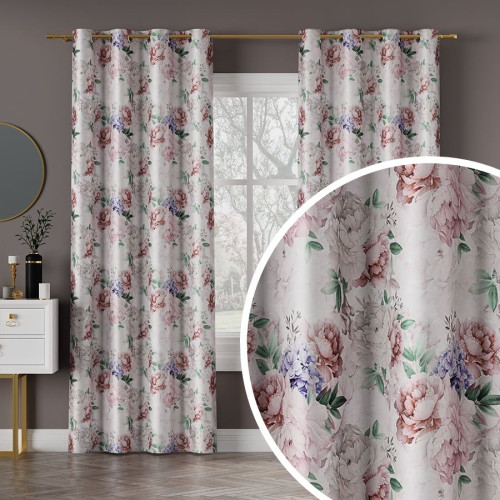 Zasłona welwetowa na przelotkach, z kwiatowym nadrukiem, wysokość do 275 cm, Peoni - szyta na wymiar