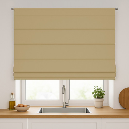 Roleta rzymska zaciemniająca na karnisz na sznurek, kolor ciemny beżowy - szyta na wymiar