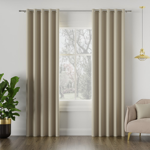 Zasłona do salonu z tkaniny zaciemniającej typu blackout na przelotkach, jasny kremowy - szyta na wymiar