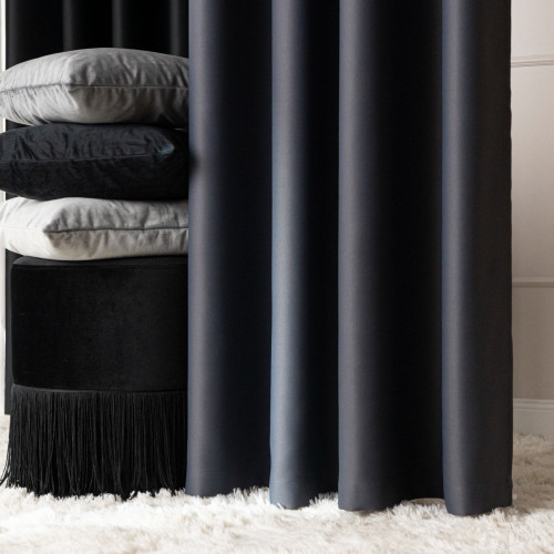 Gotowa zasłona blackout na przelotkach, 85% zaciemniająca, kolor ciemny szary, rozmiar 140x250 cm