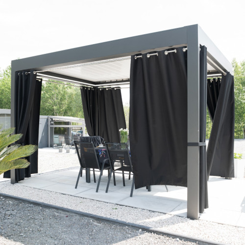 Gotowa zasłona tarasowa z wodoodpornej tkaniny strukturalnej PREMIUM, na przelotkach, kolor czarny, rozmiar 140x230 cm