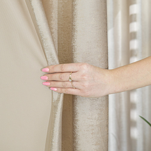 Gotowa zasłona welwetowa na przelotkach, ze złotym nadrukiem, kolor ciemny beż, rozmiar 140x250 cm, Eleonora