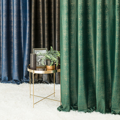 Welwetowa zasłona ze złotym nadrukiem, kolor ciemny zielony, na taśmie marszczącej, wysokość do 290 cm, Eleonora - szyta na wymiar