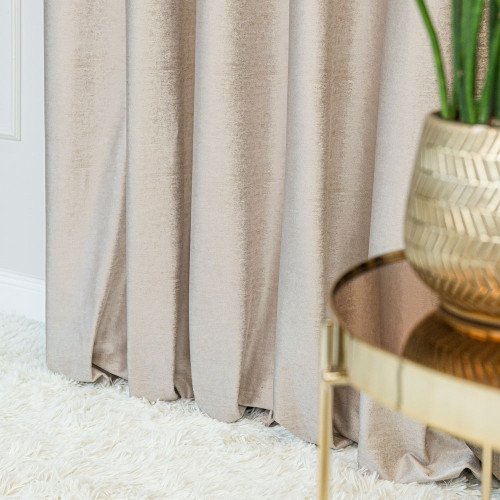 Welwetowa zasłona ze złotym nadrukiem, kolor kremowy, na taśmie marszczącej, wysokość do 290 cm, Eleonora - szyta na wymiar