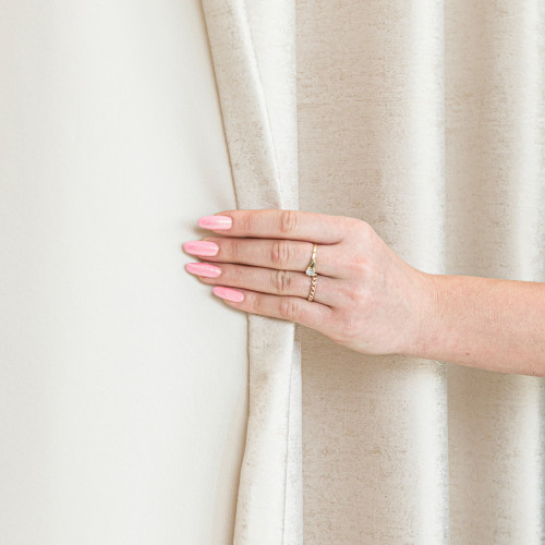 Gotowa zasłona welwetowa na przelotkach, ze złotym nadrukiem, kolor jasny kremowy, rozmiar 140x250 cm, Eleonora