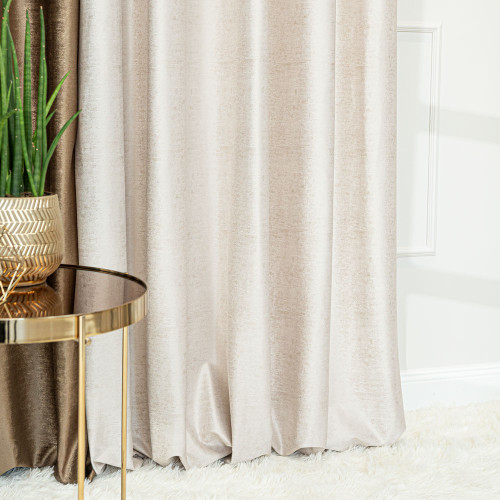 Welwetowa zasłona ze złotym nadrukiem, kolor jasny kremowy, na taśmie marszczącej, wysokość do 290 cm, Eleonora - szyta na wymiar