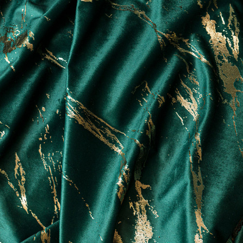 Welwetowy materiał na zasłony ze złotym nadrukiem, kolor ciemny zielony, wysokość 300 cm, Marma - sprzedawany na metry