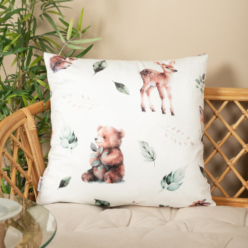 Dekoracyjna poszewka welwetowa w leśne zwierzątka, poszewka do pokoju dziecięcego, rozmiar 45x45 cm