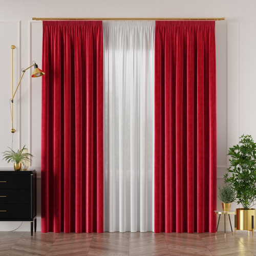 PREMIUM ALLURE Ekskluzywna zasłona na taśmie wave Velvet, kolor czerwony - szyta na wymiar