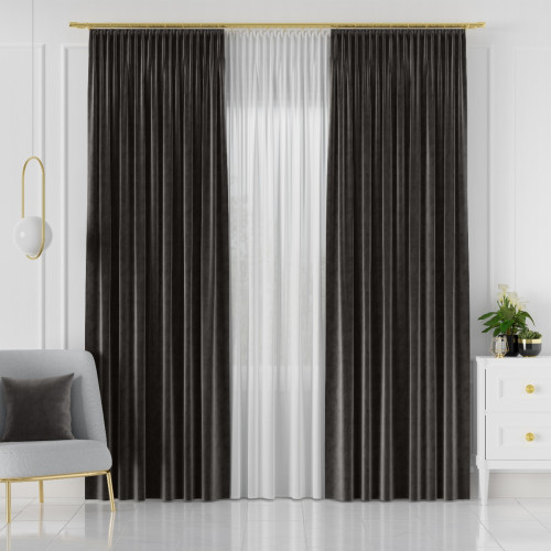 PREMIUM ALLURE Ekskluzywna zasłona na taśmie wave Velvet, w kolorze grafitowym - szyta na wymiar