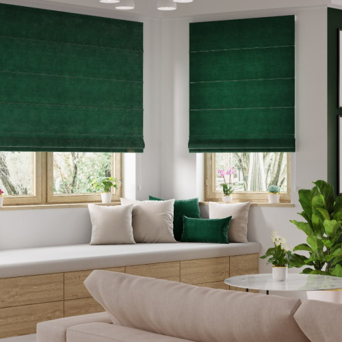 Gotowa roleta rzymska welwetowa Velvi, kolor butelkowy zielony