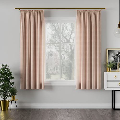 Welwetowa zasłona gotowa na taśmie Velvi, kolor jasny beżowy, rozmiar 140x160 cm 