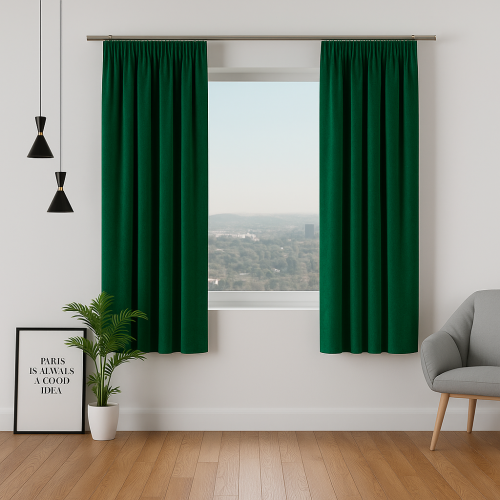 Welwetowa zasłona gotowa na taśmie Velvi, kolor butelkowy zielony, rozmiar 140x160 cm 