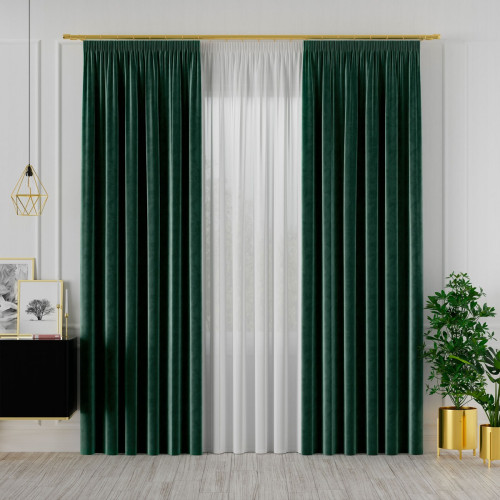 Welwetowa zasłona gotowa na taśmie Velvi, kolor szmaragdowy, dostępna w kilku rozmiarach
